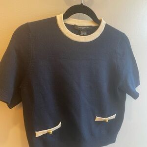 French Connection Navy and Cream Knit Top